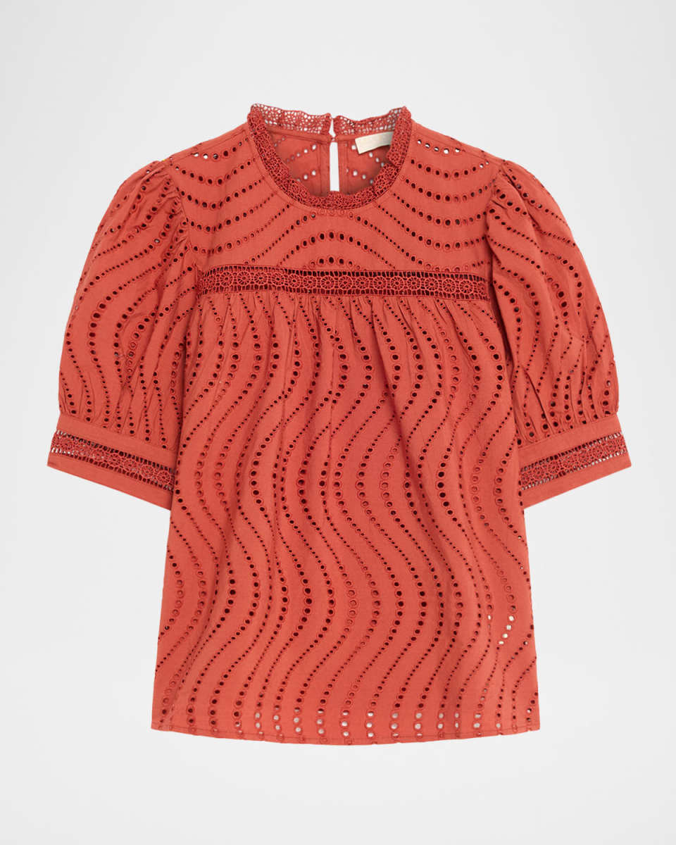 Virginia Lace Eyelet Short-Sleeve Blouse